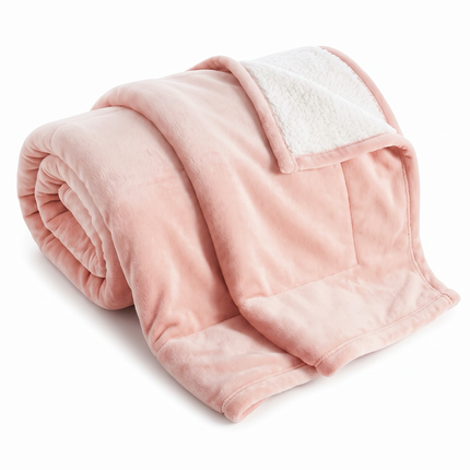 Cheqo® Fleece Deken Roze - Sherpa Deken - Plaid - Knuffeldeken - Woondeken - Bankdeken - Fleece Plaid - Teddy Deken - Dubbelzijdig - Zacht en Warm - voor Bank en Bed - voor Woonkamer - Winter - Sprei - XXL - Deken met Schapenvacht Look - Hero Studio