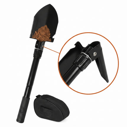 Cheqo® Vouwschep met Draagtas - Opvouwbare Schep - Pioniersschep - Klapschep - Veldschep - Legerschep - Survival Schep - Campingschep met Houweel - Pikhouweel - Multifunctionele Schep - Klapspade - Schop met Zaag - Tuinschep voor Camping en Auto - Hero Studio