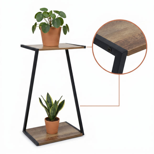 Cheqo® Plantenstandaard - Plantentafel - Bloempothouder - Plantenkruk - Plantenrek met 2 Niveaus - Plantenhouder - Plantentafeltje voor Binnen - Bloempot Standaard - Plantenzuil - Bijzettafel - Industrieel Design voor Woonkamer en Balkon - Hero Studio