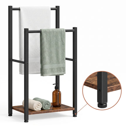 Cheqo® Handdoekenrek - Handdoekrek Staand - Handdoekhouder Vrijstaand - Badkamer en Keuken - Handdoekrek met Plank - 2 Stangen - Zonder Boren - Handdoekenhouder - Handdoekdroogrek Industrieel - Handdoekstandaard - Gastendoekhouder - Zwart - Hero Studio