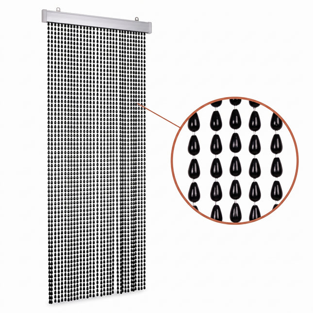 Cheqo® Kralengordijn 90x210 cm Zwart - Vliegengordijn - Deurgordijn - Insectengordijn - Horgordijn - Hordeur - Muggengordijn - Kunststof Kralen - Vliegenwerend - Vliegendeur - Anti Insecten - voor Deur, Tuindeur, Balkondeur, Caravan en Camper - Hero Studio (oude v0)