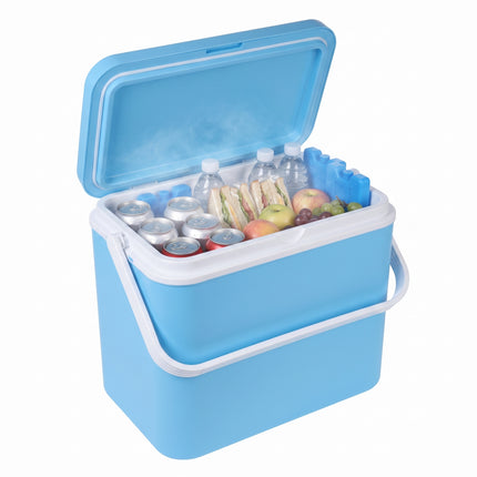 Cheqo® Koelbox 30 Liter - Passieve Koelbox zonder Stroom - Draagbare Koelbox met Handvat - Koelbox voor Camping en Strand - Picknick Koelbox - Koelbox Auto - Koeltas - Frigobox - Koelkist - Koelbox voor Festival en Visserij - Lichtblauw - Hero Studio
