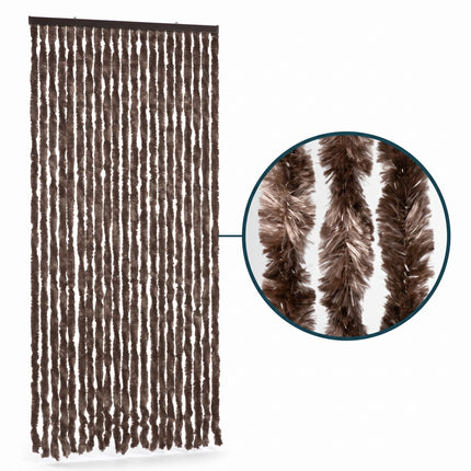 Cheqo® Vliegengordijn 90x210 cm Bruin - Insectengordijn - Deurgordijn - Kattenstaart - Horgordijn - Hordeur - Pluche Strengen - Chenille - Muggengordijn - Vliegenhor - Anti Insecten - voor Deur, Tuindeur, Balkondeur, Caravan en Camper - Hero Studio