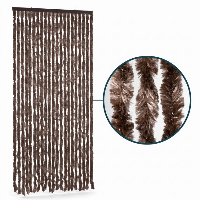 Cheqo® Vliegengordijn 90x210 cm Bruin - Insectengordijn - Deurgordijn - Kattenstaart - Horgordijn - Hordeur - Pluche Strengen - Chenille - Muggengordijn - Vliegenhor - Anti Insecten - voor Deur, Tuindeur, Balkondeur, Caravan en Camper - Hero Studio