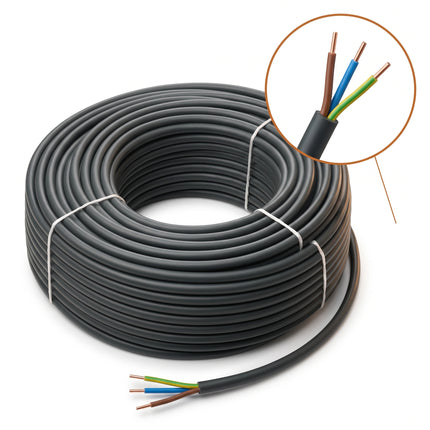 Cheqo® Buitenkabel 3 X 2.5 mm² 25 m - XMVK Kabel - Installatiekabel - Stroomkabel voor Buiten - Tuinkabel - Elektriciteitskabel - Elektrakabel - Bovengrondse Kabel voor Tuin en Terras - Tuinverlichting en Buitenstopcontact - Grijs - Hero Studio