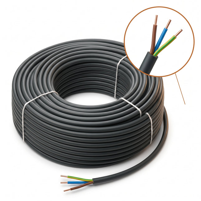 Cheqo® Buitenkabel 3 X 2.5 mm² 25 m - XMVK Kabel - Installatiekabel - Stroomkabel voor Buiten - Tuinkabel - Elektriciteitskabel - Elektrakabel - Bovengrondse Kabel voor Tuin en Terras - Tuinverlichting en Buitenstopcontact - Grijs - Hero Studio
