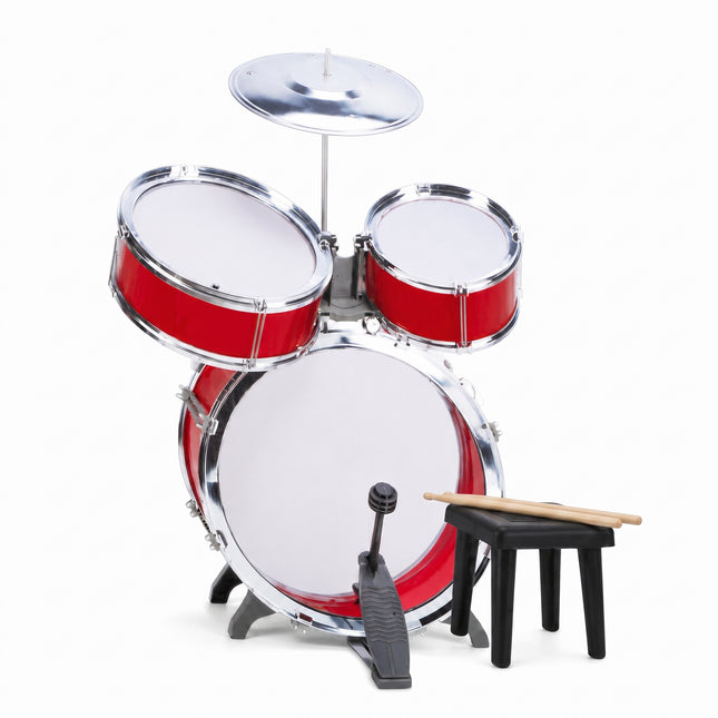 Cheqo® Drumstel 14-Delig - Kinderdrumstel - Speelgoed Drumstel voor Kinderen - Drumset met Krukje en Voetpedaal - Muziekinstrument met Drumstokken en Bekken - Kinderspeelgoed - Trommels - Drummen - Peuters - Verjaardagscadeau - Vanaf 3 Jaar - Hero Studio