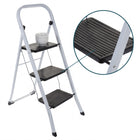 Cheqo® Huishoudtrap 3 Treden - Keukentrap Inklapbaar - Trapladder - Metalen Huishoudladder met Beugel - Keukentrapje - Opstapje - Vouwtrap - Huisladder - Trapje voor Thuis en Kantoor - Wit - Hero Studio