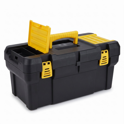 Cheqo® Gereedschapskoffer Leeg - Gereedschapskist - Gereedschapsbox met Uitneembare Tray - Opbergkoffer - Opbergkist - Werkkoffer met Vakken - Organizer voor Gereedschap en Klussen - Gereedschapskoffer zonder Gereedschap - Toolbox - Zwart Geel - Hero Studio