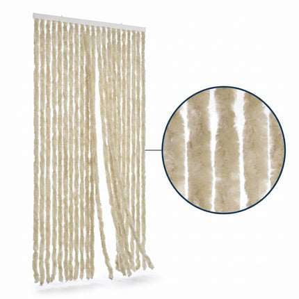 Cheqo® Vliegengordijn 90x210 cm Beige - Insectengordijn - Deurgordijn - Kattenstaart - Horgordijn - Hordeur - Pluche Strengen - Chenille - Muggengordijn - Vliegenhor - Anti Insecten - Creme - voor Deur, Tuindeur, Balkondeur, Caravan en Camper - Hero Studio (oude v0)