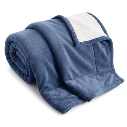 Cheqo® Sherpa Deken - Fleece Deken - Plaid - Woondeken - Bankdeken - Knuffeldeken - Sprei - Blauw - Dubbelzijdig - Extra Zacht en Warm - Pluizige Fleece Plaid voor Bank en Bed - voor Woonkamer - Winter - Tweepersoons - XXL Sofadeken - Hero Studio
