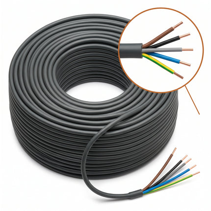 Cheqo® Buitenkabel 5 X 2.5 mm² 25 m - XMVK Kabel - Installatiekabel Buitengebruik - Krachtstroomkabel - Stroomkabel voor Buiten - Tuinkabel - Elektriciteitskabel - Bovengrondse Kabel voor Tuinverlichting en Buitenstopcontact - Grijs - Hero Studio