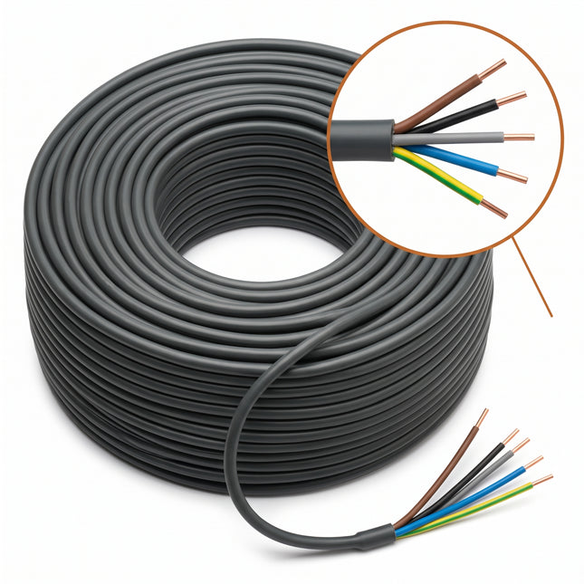 Cheqo® Buitenkabel 5 X 2.5 mm² 25 m - XMVK Kabel - Installatiekabel Buitengebruik - Krachtstroomkabel - Stroomkabel voor Buiten - Tuinkabel - Elektriciteitskabel - Bovengrondse Kabel voor Tuinverlichting en Buitenstopcontact - Grijs - Hero Studio