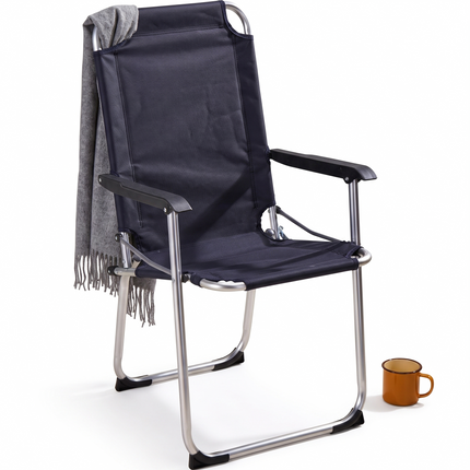 Cheqo® Campingstoel Donkerblauw - Opvouwbaar - Klapstoel - Vouwstoel - Kampeerstoel - Strandstoel - Tuinstoel - Visstoel - Aluminium Frame - met Armleuningen - Hoge Rugleuning - Lichtgewicht - Festivalstoel - voor Camping, Tuin en Balkon - Hero Studio