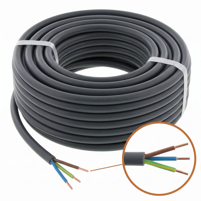 Cheqo® Buitenkabel 3 X 2.5 mm² 10 m - XMVK Kabel - Installatiekabel voor Binnen en Buiten - Elektrakabel voor Bovengronds Gebruik - Kabel voor Tuinverlichting en Buitenlamp of Buitenstopcontact - Tuinkabel - Grijs - Stroomkabel - Hero Studio