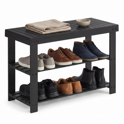 Cheqo® Schoenenrek - Schoenenbank - Schoenenkast - Schoenenrekje - Halbankje - Halbank - Schoenenbankje - Schoenen Organizer - Schoenen Opbergrek - Schoenenstandaard - Schoenenrek 3 Laags - Gangkast - Haltafel - Schoenenrek Smal - Zwart - Hero Studio