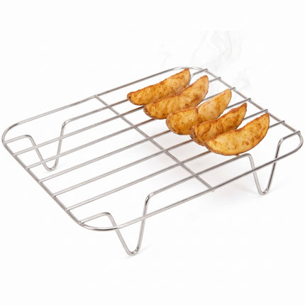 Cheqo® Airfryer Rek - Airfryer Rooster - Airfryer Accessoires - Vierkant Grillrooster - Heteluchtfriteuse Rek - Ovenrooster - Bakrek en Kookrek - Stoomrek - Afkoelrooster - Rooster op Pootjes - Draadrek - Heteluchtfriteuse Accessoires - Hero Studio
