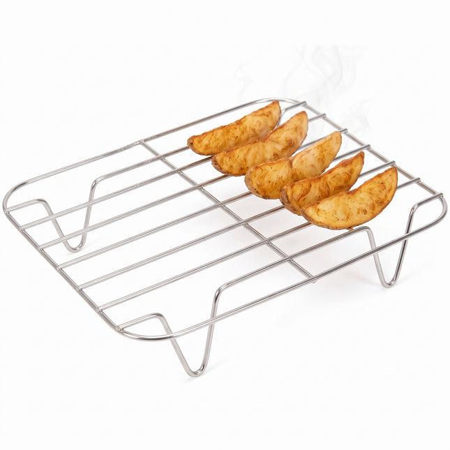 Cheqo® Airfryer Rek - Airfryer Rooster - Airfryer Accessoires - Vierkant Grillrooster - Heteluchtfriteuse Rek - Ovenrooster - Bakrek en Kookrek - Stoomrek - Afkoelrooster - Rooster op Pootjes - Draadrek - Heteluchtfriteuse Accessoires - Hero Studio