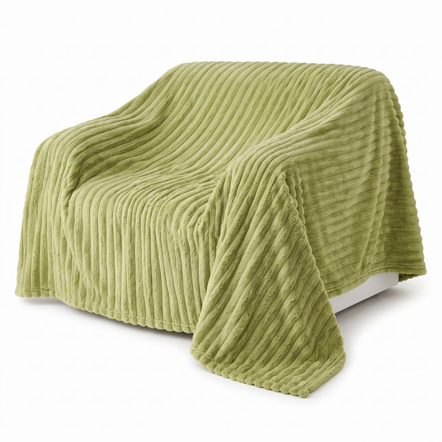 Cheqo® Fleece Deken 2 Persoons - Plaid XL - Lits-Jumeaux Deken - Bedsprei - Grote Fleece Plaid - Deken voor Tweepersoonsbed - Ribstof Plaid - Woondeken - Bankdeken - Knuffeldeken - Grand Foulard - Sprei - Groene Plaid - Fleece Blanket - Hero Studio
