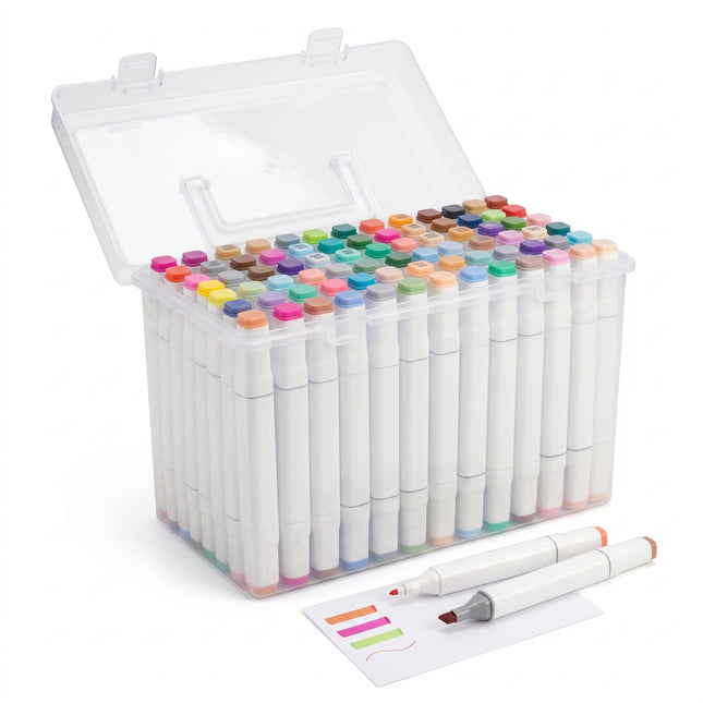 Cheqo® Twinmarkers 120 Stuks - Dual Tip Markers - Dubbelzijdige Stiften met Fijne en Brede Punt - Markeerstiften - Tekenstiften voor Volwassenen en Kinderen - Kleurstiften - Viltstiften - 120 Kleuren in Opbergdoos - Hand Lettering en Schetsen - Hero Studio (oude v0)