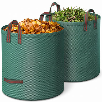 Cheqo® Tuinafvalzak Set van 2 - Tuinzak - Bladzak - Tuinvuilzak - Groenafvalzak - Bladerzak - Afvalzak voor Tuin - Opvouwbaar - Zelfstaand - met Handgrepen - Herbruikbaar - Waterdicht - voor Bladeren - Gras en Snoeiafval - Tuintas - Groen - Hero Studio