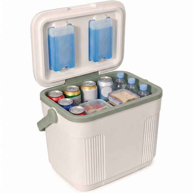 Cheqo® Koelbox met Koelelementen - Passieve Koelbox zonder Stroom - Draagbare Koelbox met Handvat voor Camping - Strand - Picknick - Festival en Auto - Koeltas - Frigobox - Coolbox - Koelbox met Deksel - Inclusief 2 Herbruikbare Koelelementen - Hero Studio