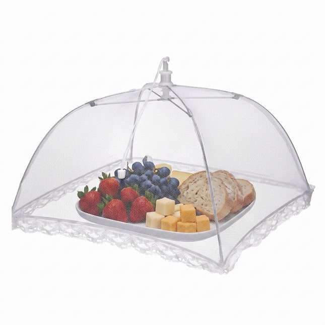 Cheqo® Vliegenkap - Voedselkap - Foodcover - Opvouwbaar en Uitklapbaar - Vliegennet - Insectennet - Eten Afdekken - Voedselafdekking - Etensbescherming tegen Insecten - voor Buiten - Picknick - BBQ - Barbecue en Tuin - Vliegenkapje - Wit - Hero Studio