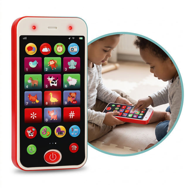Cheqo® Speelgoedtelefoon - Kindertelefoon - Babytelefoon - Speelgoed Smartphone - Speeltelefoon - Kinder GSM - Educatief Speelgoed - Interactief Speelgoed - Peuterspeelgoed - Babyspeelgoed met Touchscreen - Dierengeluiden - Licht en Geluid - Hero Studio