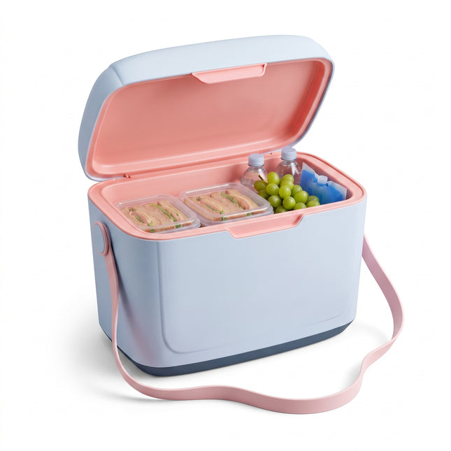 Cheqo® Koelbox - Draagbare Koelbox zonder Stroom - Passieve Koelbox voor Camping en Strand - Picknick Koelbox met Verstelbare Draagriem - Koelbox voor Auto - Isolatie Koelbox - Koeltas voor Festival en Onderweg - Blauwe Koelbox Lichtgewicht - Hero Studio