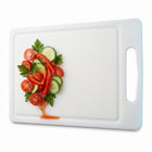 Cheqo® Snijplank - Kunststof Snijplank Wit met Handvat en Lekrand - Sapgroef - Plastic Snijplank - Keukenplank - Snijplank voor Vlees - Groente - Fruit en Vis - Broodplank - Serveerplank - Borrelplank - Tapasplank - Kaasplank - Grote Snijplank - Hero Studio