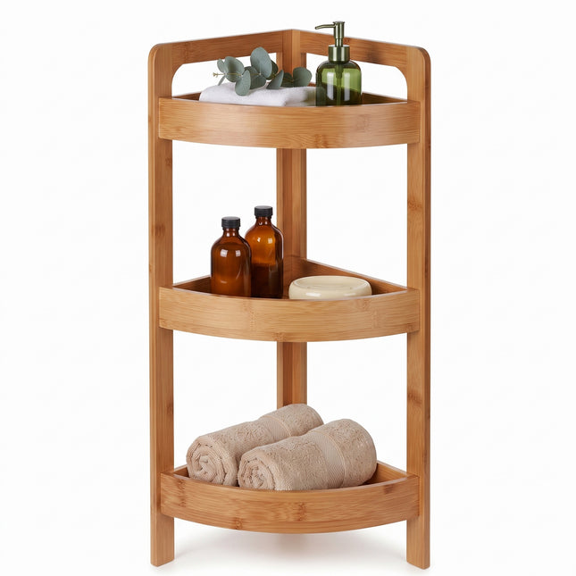 Cheqo® Badkamer Hoekrek Bamboe 3 Etages - Hero Studio