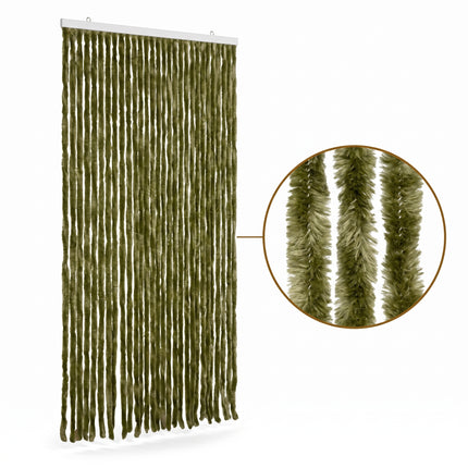 Cheqo® Vliegengordijn 90x210 cm Groen - Insectengordijn - Deurgordijn - Kattenstaart - Horgordijn - Hordeur - Pluche Strengen - Chenille - Muggengordijn - Vliegenhor - Anti Insecten - voor Deur, Tuindeur, Balkondeur, Caravan en Camper - Hero Studio