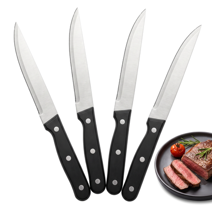 Cheqo® Steakmessen Set van 4 - Steakmes - Messenset met Gekarteld Lemmet - Kartelmessen - Tafelmessen - Vleesmessen - Vleesmes - BBQ Messen - Barbecue Messen - Steakmessenset - Scherpe Messen - Vaatwasserbestendig - Pizzames - Roestvrij Staal - Hero Studio