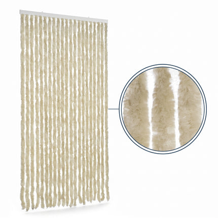 Cheqo® Vliegengordijn 90x210 cm Beige - Insectengordijn - Deurgordijn - Kattenstaart - Horgordijn - Hordeur - Pluche Strengen - Chenille - Muggengordijn - Vliegenhor - Anti Insecten - Creme - voor Deur, Tuindeur, Balkondeur, Caravan en Camper - Hero Studio