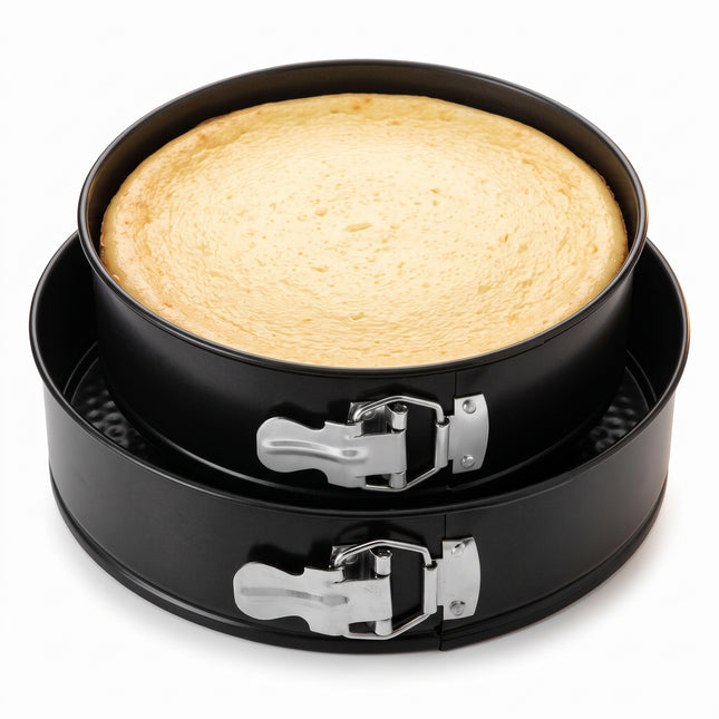 Cheqo® Springvorm Set van 2 - Bakvorm - Taartvorm met Antiaanbaklaag - Losse Bodem - Bakblik - Cakevorm - Cheesecake Vorm - Quichevorm - Rond - Non Stick - Taartbodem Vorm - Bakvormen Set voor Taarten en Cakes - Bakspullen - Zwart - Hero Studio
