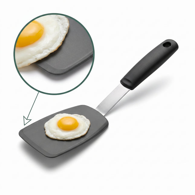 Cheqo® Siliconen Spatel Grijs/Zwart - Bakspatel - Pannenspatel - Keukenspatel - Kookspatel - Visspatel - Pannenkoekenspatel - Bakspaan - Flexibele Spatel - Hittebestendig - Vaatwasserbestendig - voor Anti-aanbakpannen - Keukengerei - Spatula - Hero Studio