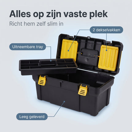 Cheqo® Gereedschapskoffer Leeg - Gereedschapskist - Gereedschapsbox met Uitneembare Tray - Opbergkoffer - Opbergkist - Werkkoffer met Vakken - Organizer voor Gereedschap en Klussen - Gereedschapskoffer zonder Gereedschap - Toolbox - Zwart Geel - Benefit Map