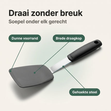 Cheqo® Siliconen Spatel Grijs/Zwart - Bakspatel - Pannenspatel - Keukenspatel - Kookspatel - Visspatel - Pannenkoekenspatel - Bakspaan - Flexibele Spatel - Hittebestendig - Vaatwasserbestendig - voor Anti-aanbakpannen - Keukengerei - Spatula - Benefit Map