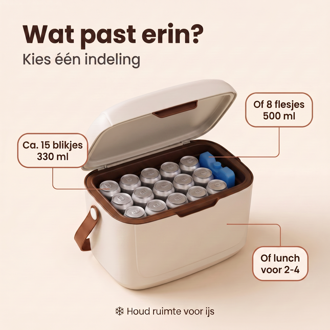 Cheqo® Koelbox 12 Liter - Kleine Koelbox met Schouderband - Draagbare Koelbox zonder Stroom - Passieve Koelbox en Koelkist voor Camping - Koelbox voor Strand en Picknick - Koelbox voor Festival en Auto - Frigobox - Retro Koelbox Taupe - Benefit Map
