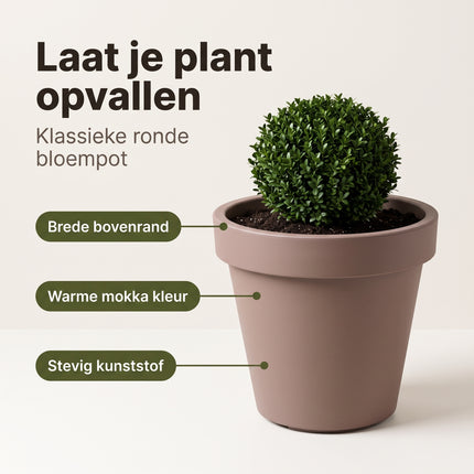 Cheqo® Bloempot Rond - Plantenpot Groot - Plantenbak Kunststof - Sierpot XXL - Bloembak Mokka Bruin - Bloemenpot voor Binnen en Buiten - voor Tuin, Balkon en Terras - voor Kamerplanten en Buitenplanten - voor Olijfboom, Bomen en Struiken - Benefit Map
