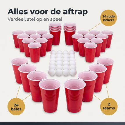 Cheqo® Beer Pong Set van 48 - Beerpong - Bierpong - Bier Pong - Drankspel - Drankspellen - Drinkspel - Red Cups - Party Cups - American Cups - Beerpong Bekers - Herbruikbare Bekers - Balletjes - Pingpong Ballen - Partyspel voor Volwassenen - Benefit Map