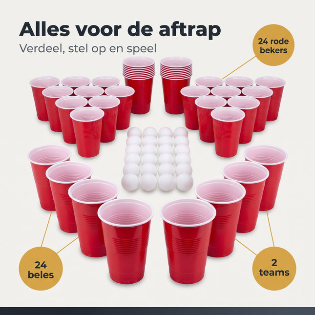 Cheqo® Beer Pong Set van 48 - Beerpong - Bierpong - Bier Pong - Drankspel - Drankspellen - Drinkspel - Red Cups - Party Cups - American Cups - Beerpong Bekers - Herbruikbare Bekers - Balletjes - Pingpong Ballen - Partyspel voor Volwassenen - Benefit Map