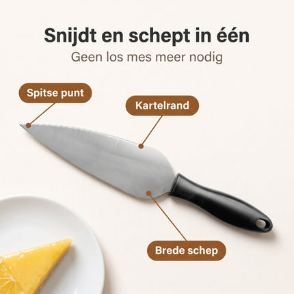 Cheqo® Taartmes - Taartschep met Snijrand - Taartsnijder - Cakesnijder - Gebakschep - Gebakmes - Taartserveerder - Vlaaischep - Taartbestek voor Bruidstaart en Verjaardag - Bakaccessoires - Keukengerei - Serveerschep - Cake Server - Benefit Map