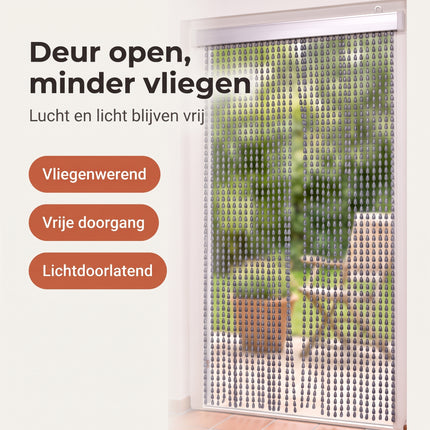 Cheqo® Kralengordijn 90x210 cm Grijs - Vliegengordijn - Deurgordijn - Insectengordijn - Horgordijn - Hordeur - Muggengordijn - Kunststof Kralen - Vliegenwerend - Vliegendeur - Anti Insecten - voor Deur, Terrasdeur, Schuur, Caravan en Camper - Benefit Map