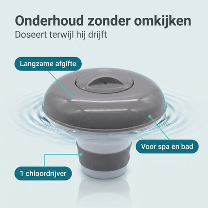 Cheqo® Chloordrijver - Chloordispenser - Chloor Dispenser - Chloordrijver Klein voor Zwembad - Jacuzzi en Spa - Chloortabletten Houder - Chloorverdeler - Zwembad Dobber - Drijvende Chloordobber - Chlorinator voor Bubbelbad - Verstelbaar - Benefit Map
