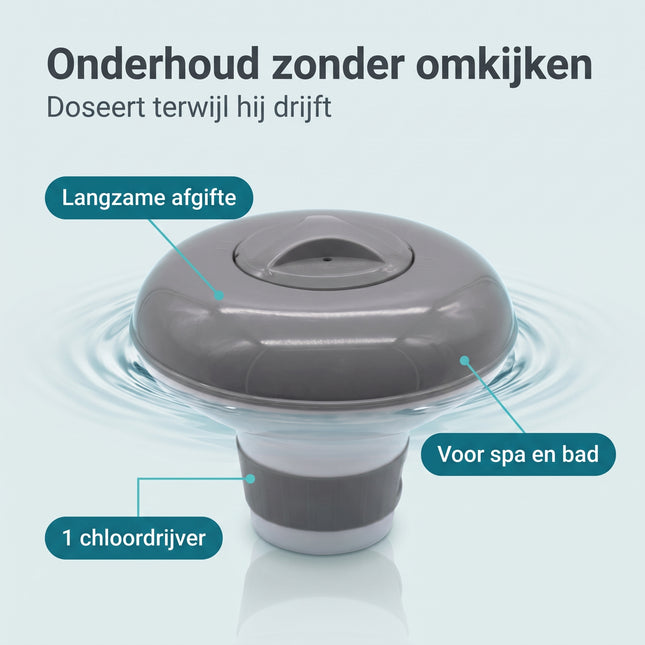 Cheqo® Chloordrijver - Chloordispenser - Chloor Dispenser - Chloordrijver Klein voor Zwembad - Jacuzzi en Spa - Chloortabletten Houder - Chloorverdeler - Zwembad Dobber - Drijvende Chloordobber - Chlorinator voor Bubbelbad - Verstelbaar - Benefit Map