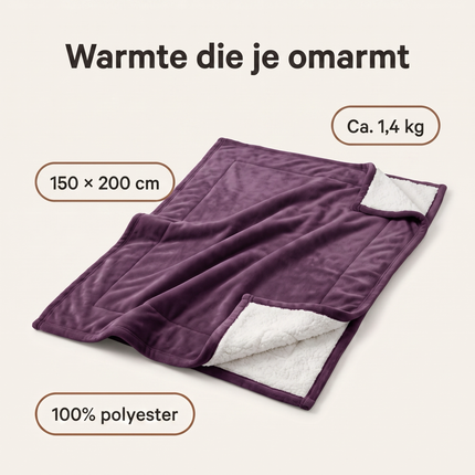 Cheqo® Sherpa Deken - Fleece Deken - Plaid - Fleece Plaid - Woondeken - Knuffeldeken - Bankdeken - Deken voor Bank en Bed - Dubbelzijdig - Flanel Deken - Winter Deken - Schapenvacht Deken - Teddy Deken - Sprei - Bedsprei - TV Deken - XXL - Paars - Benefit Map