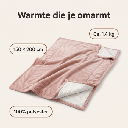 Cheqo® Fleece Deken Roze - Sherpa Deken - Plaid - Knuffeldeken - Woondeken - Bankdeken - Fleece Plaid - Teddy Deken - Dubbelzijdig - Zacht en Warm - voor Bank en Bed - voor Woonkamer - Winter - Sprei - XXL - Deken met Schapenvacht Look - Benefit Map