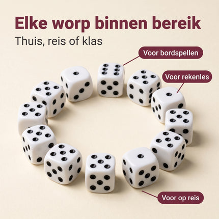 Cheqo® Dobbelstenen Set van 10 - Witte Dobbelstenen - Dobbelsteen - Dobbelstenenset Wit - Speeldobbelstenen - Dobbelsteentjes - Dobbelen - Dobbelspel - Yahtzee - Bordspel - Gezelschapsspel - Spelletjes - Spelletje - Monopoly - Regenwormen - Benefit Map
