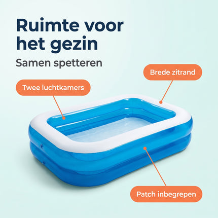Cheqo® Opblaasbaar Zwembad - Familiezwembad - Rechthoekig Zwembad voor Kinderen en Volwassenen - Zwembad voor in de Tuin - Opblaaszwembad - Kinderbad - Kinderzwembad - Buitenzwembad - Zwembad met Zitrand - Zwembaden - Zwembadje - XL Zwembad - Benefit Map